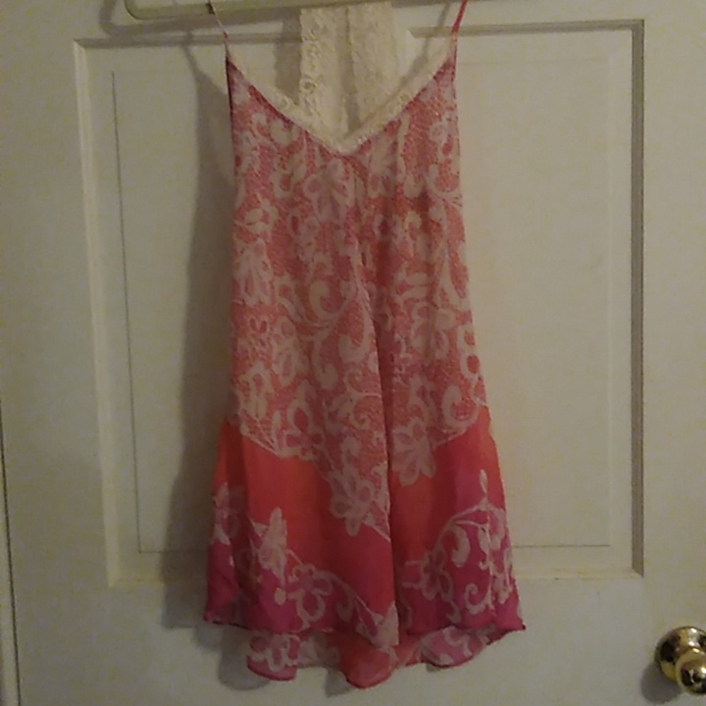 Sheer floral and lace nightgown. Pinks, reds and off-white. Brand New.